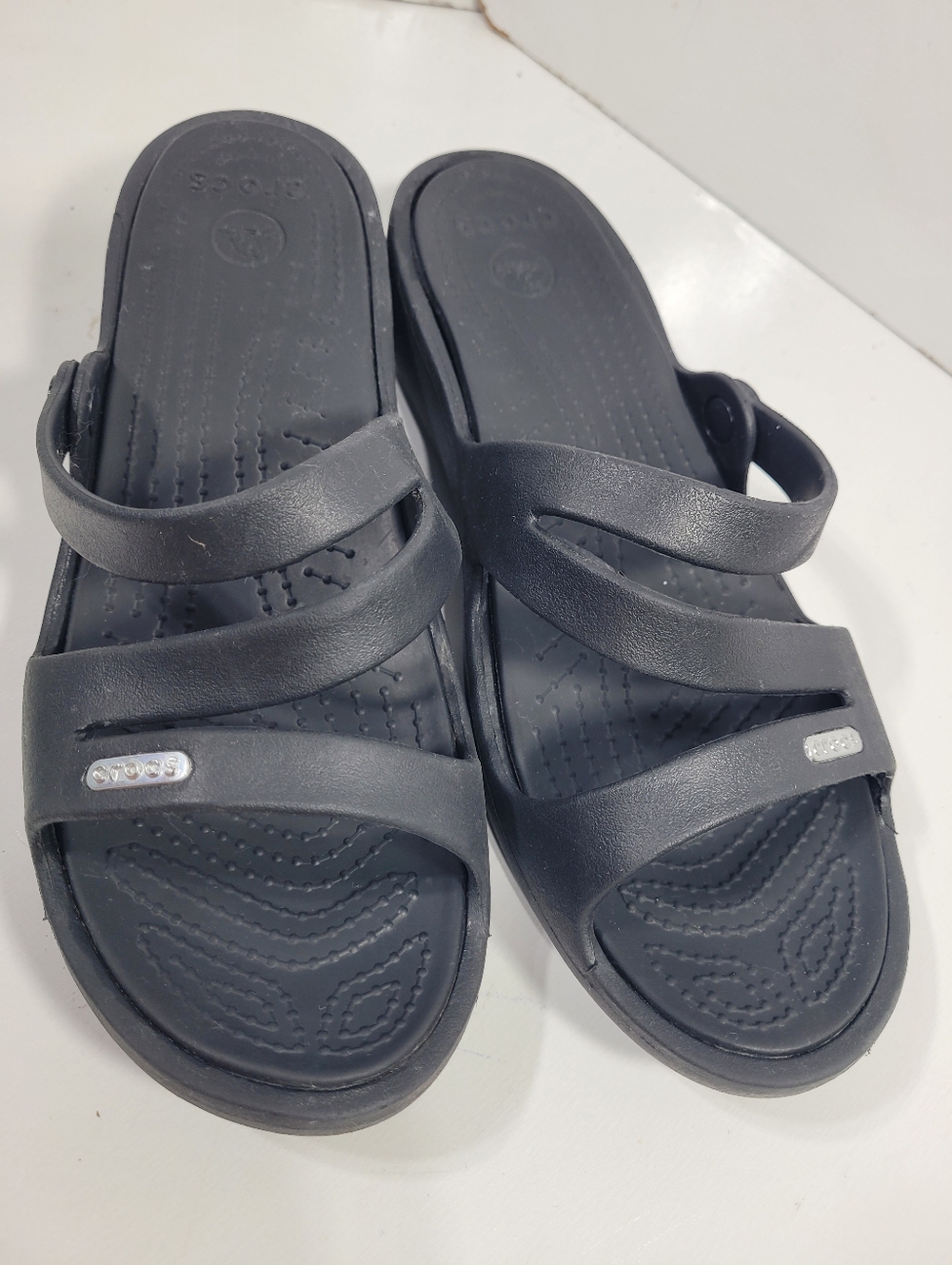 Crocs Patricia Womens Black Wedge Slide Sandals Size 8 Comfort Strappy